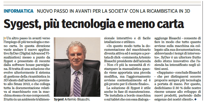 Cibus Tec 2014 News - intervista Gazzetta di Parma - Sygest Srl